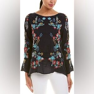 Johnny Was Cupra Rayon Blouse Floral Embroidery XXL